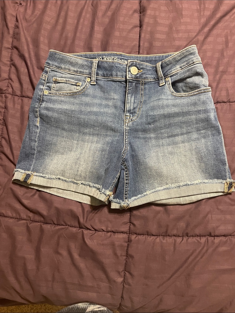 Maurices Light Blue Denim Shorts with Frayed Hem